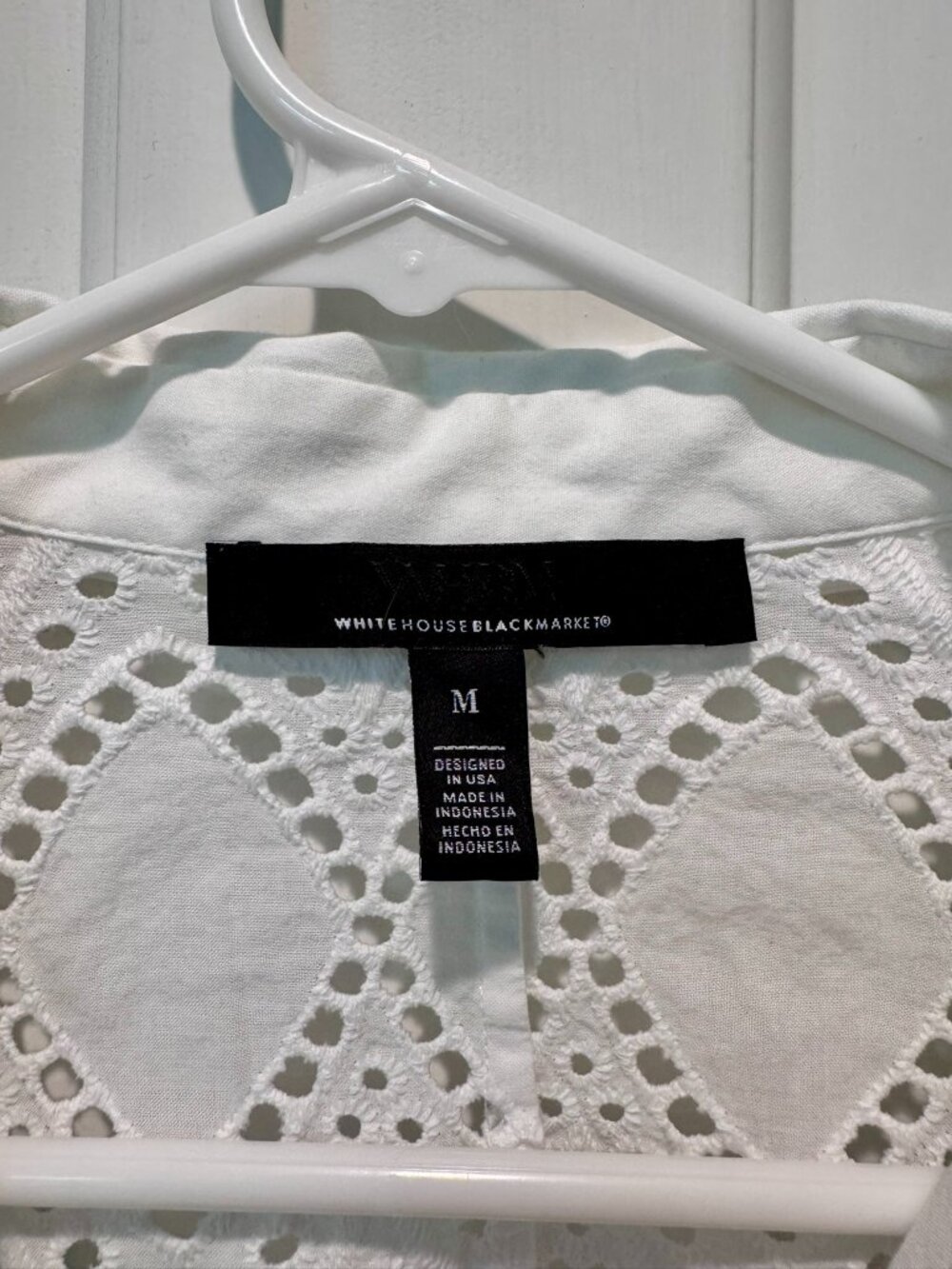 White House Black Market White Eyelet Cropped Blouse - Picture 2 of 4